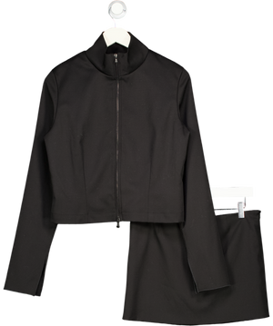 NTHEMALL Black Tailored Wool Two-way Zip Jacket And Mini Skirt Set UK S
