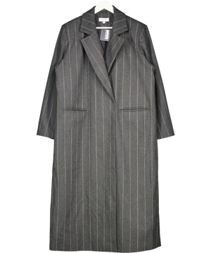 Aria Cove Grey Oversized Tailored Collar Detail Longline Coat With Wool In Charcoal Pinstripe UK 16