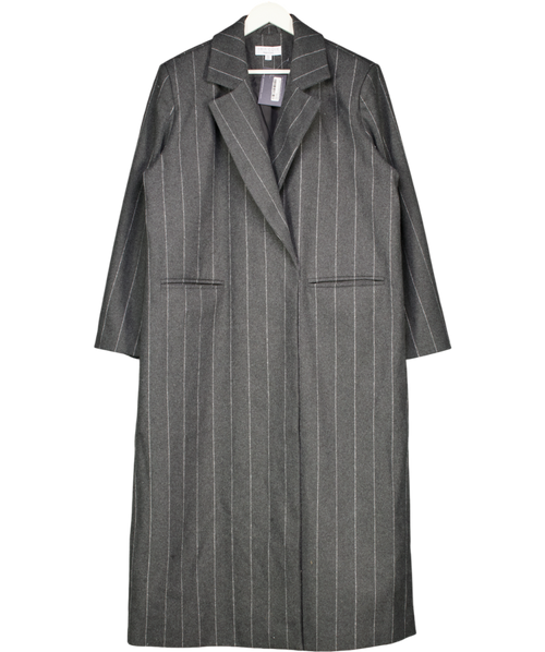 Aria Cove Grey Oversized Tailored Collar Detail Longline Coat With Wool In Charcoal Pinstripe UK 16