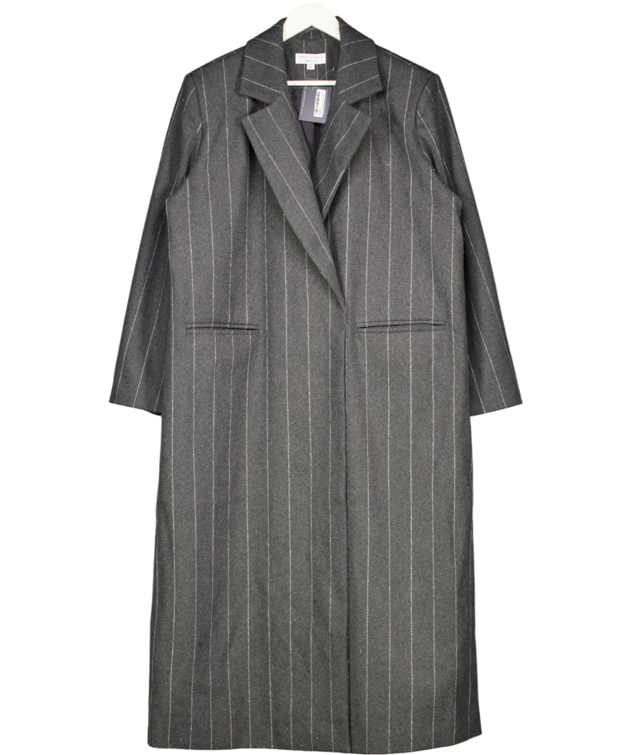 Aria Cove Grey Oversized Tailored Collar Detail Longline Coat With Wool In Charcoal Pinstripe UK 16