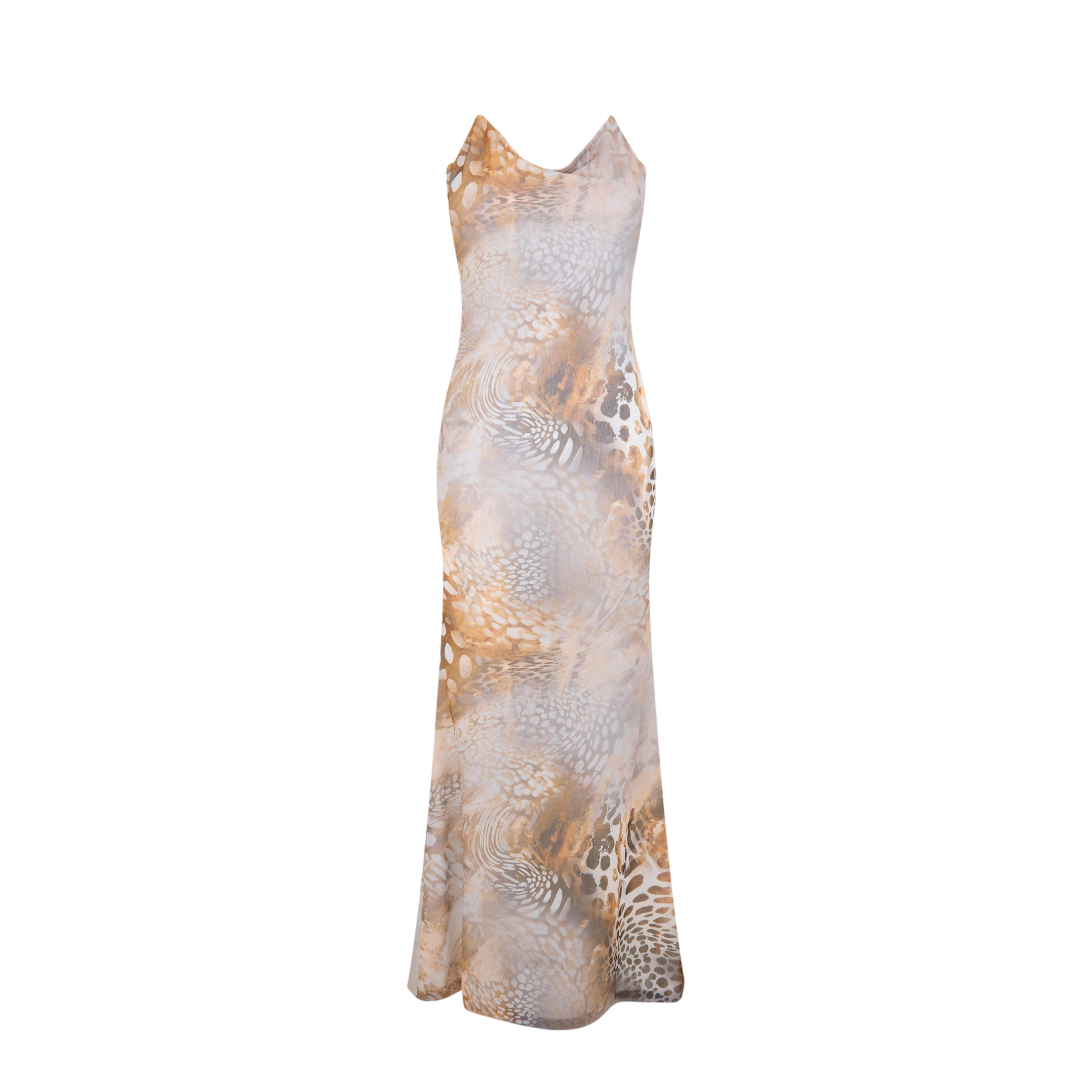 GRACE JACOB Beige Sahara Mesh Maxi Dress UK XS