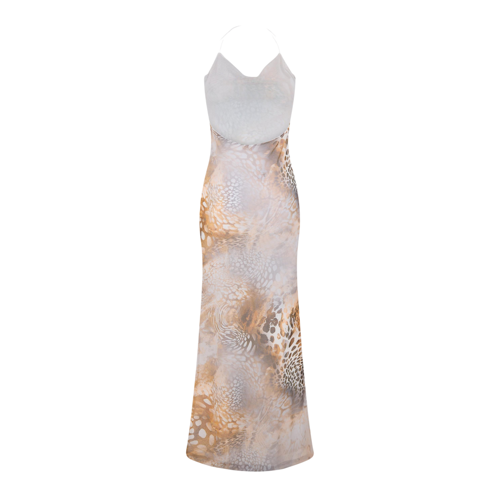 GRACE JACOB Beige Sahara Mesh Maxi Dress UK XS