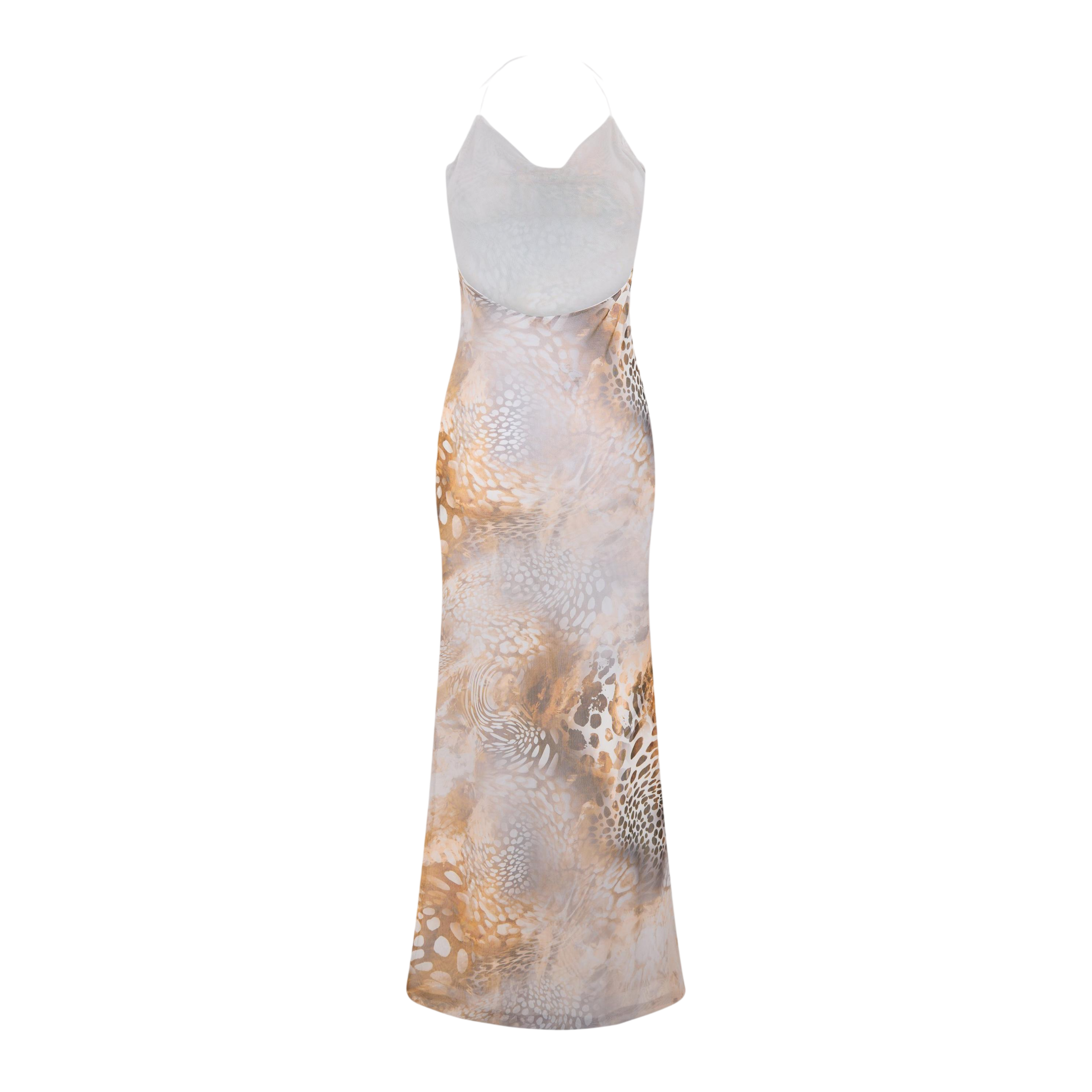 GRACE JACOB Beige Sahara Mesh Maxi Dress UK XS