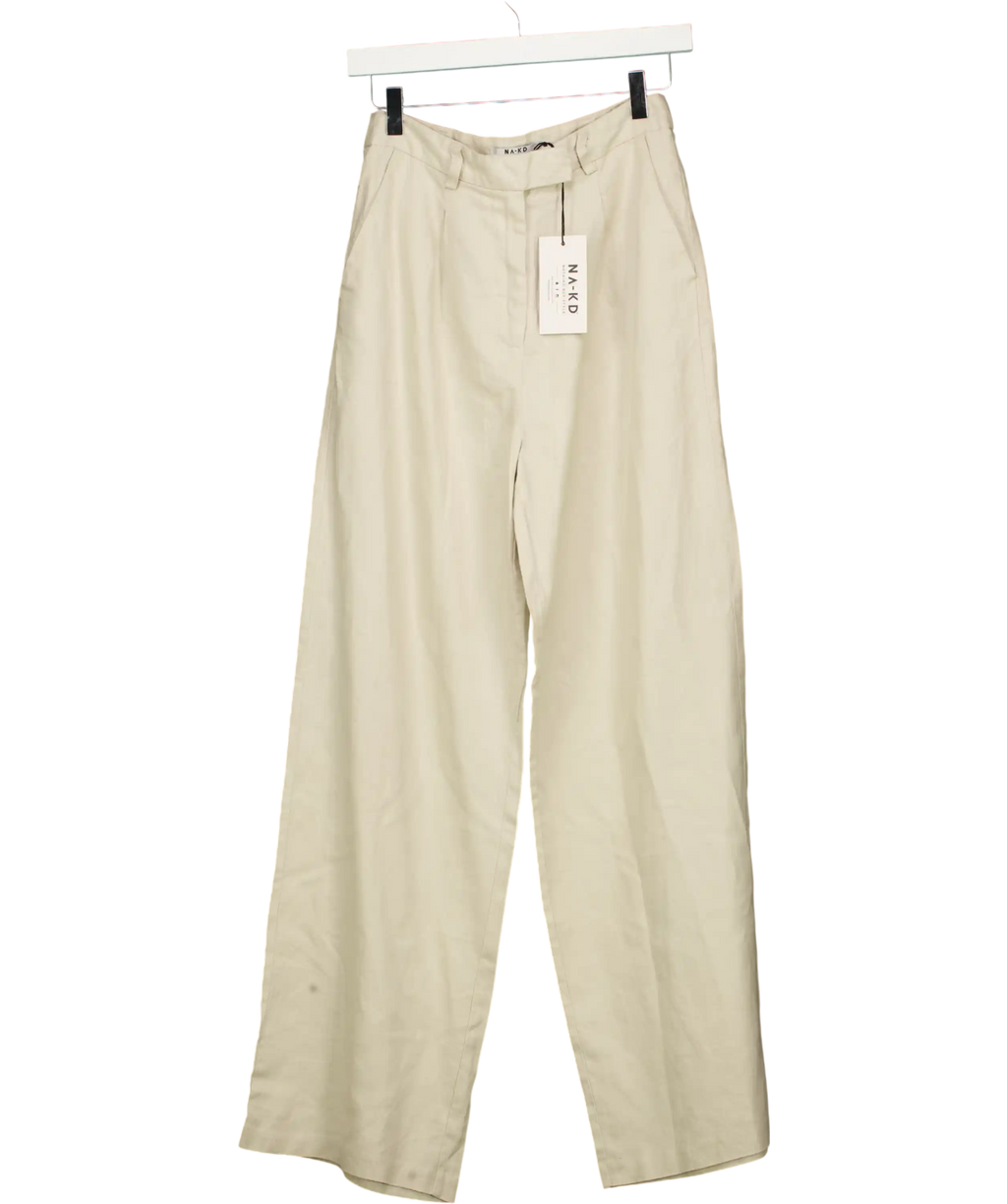 NA-KD Beige Linen Wide Leg Trousers Size Eu 36 UK 8
