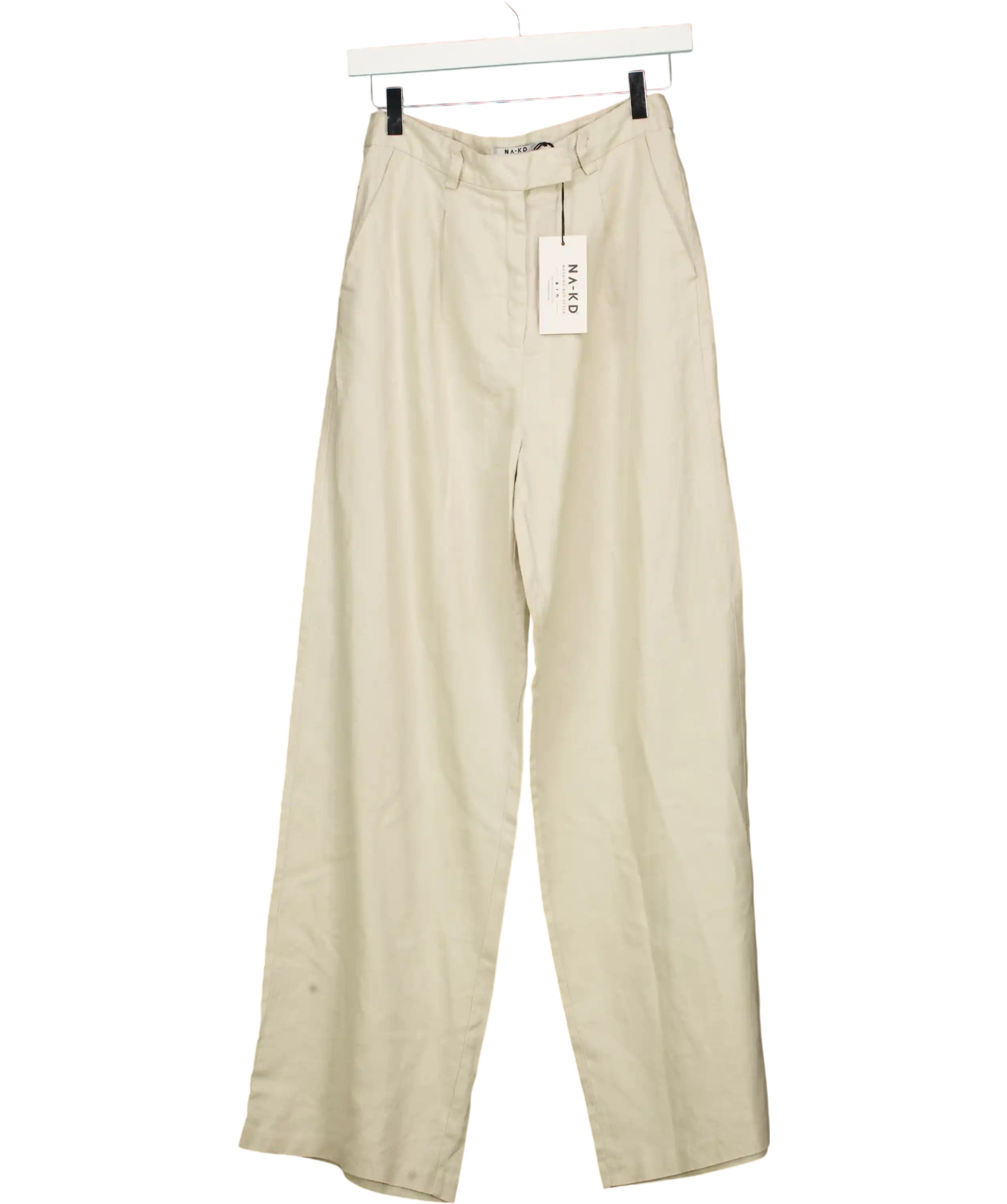 NA-KD Beige Linen Wide Leg Trousers Size Eu 36 UK 8
