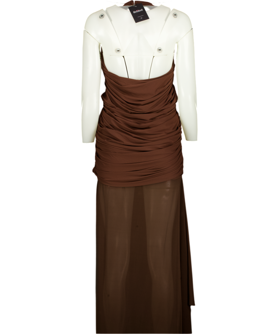 Deme by Gabriella Espresso Brown Lycra Twisted Draped Gown UK S