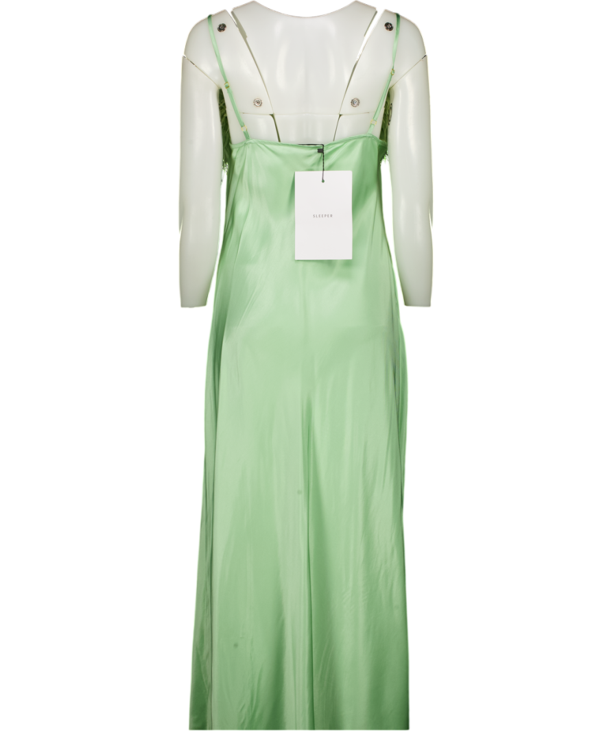 green emerald velvet dress SLEEPER Green Boheme Feather-trim Slip Dress UK L – Reliked