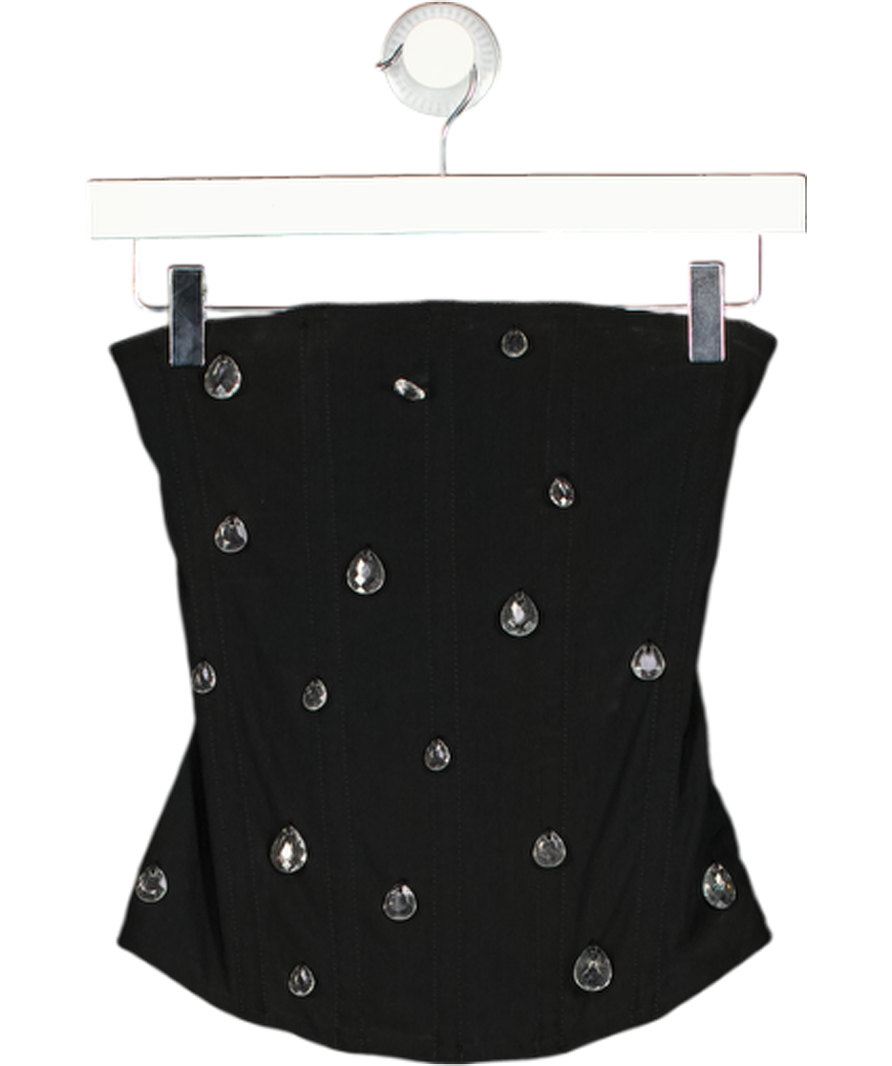 WHITE FOX Black Jewelled Corset Top UK XS