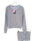EDIKTED 2-piece Blue / Brown Striped Long Sleeve Top (uk L) & Shorts UK XS