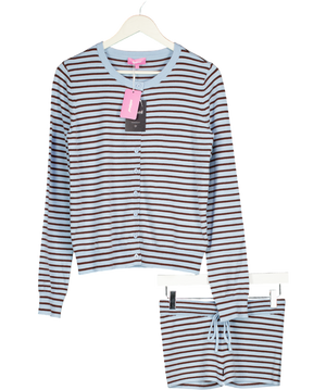 EDIKTED 2-piece Blue / Brown Striped Long Sleeve Top (uk L) & Shorts UK XS