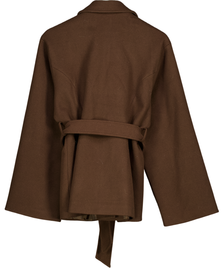 NA-KD Brown Seam Detail Belted Short Coat UK 8