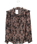 Maison Scotch Black Sheer Printed Lace Up Eyelet Details Top UK M