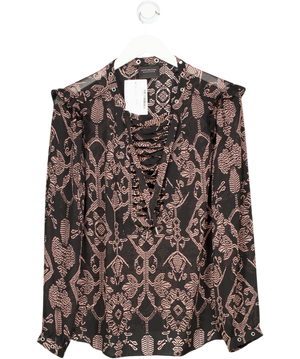 Maison Scotch Black Sheer Printed Lace Up Eyelet Details Top UK M