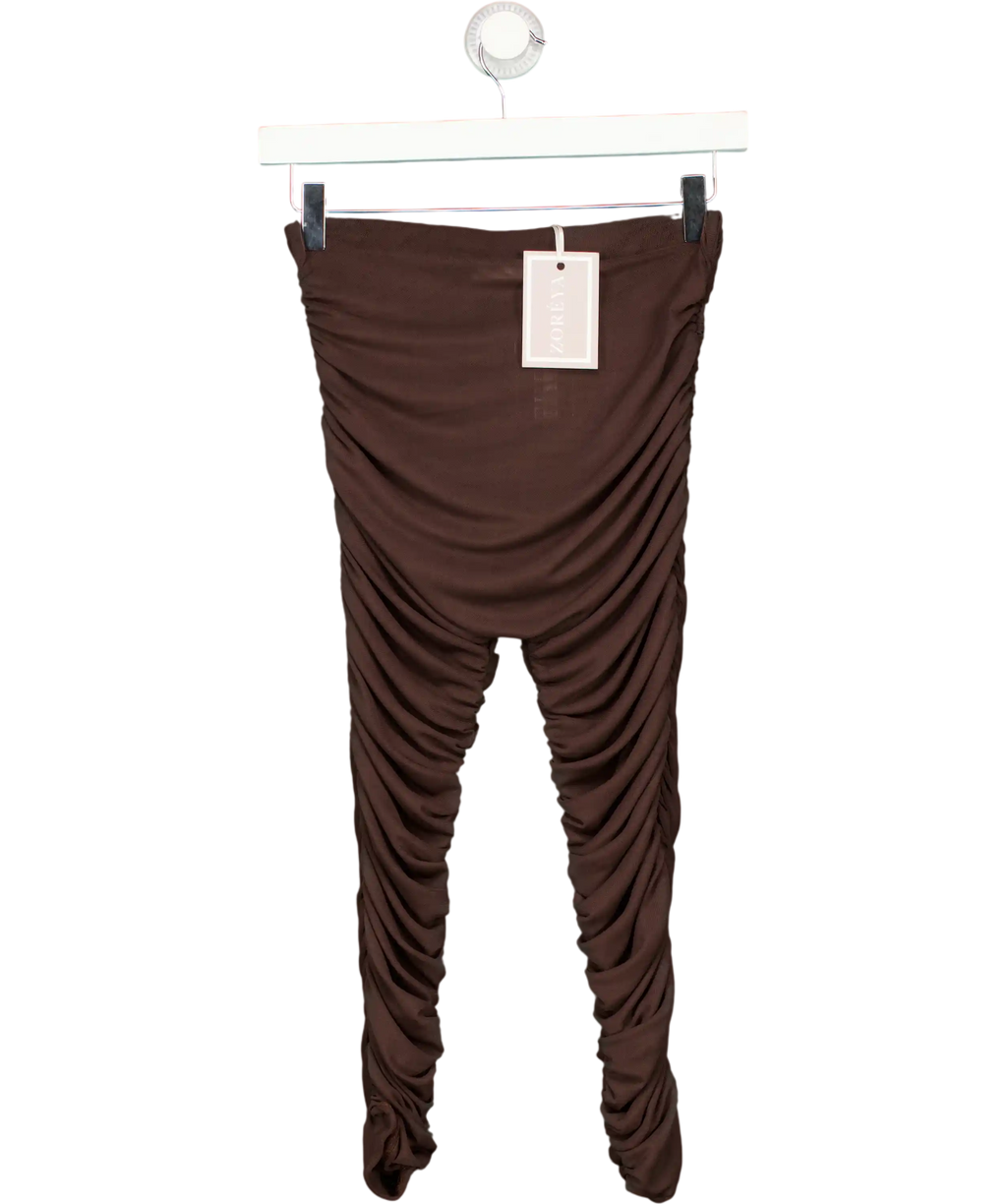 Zoreya Brown Ruched Detail Capri Leggings UK S