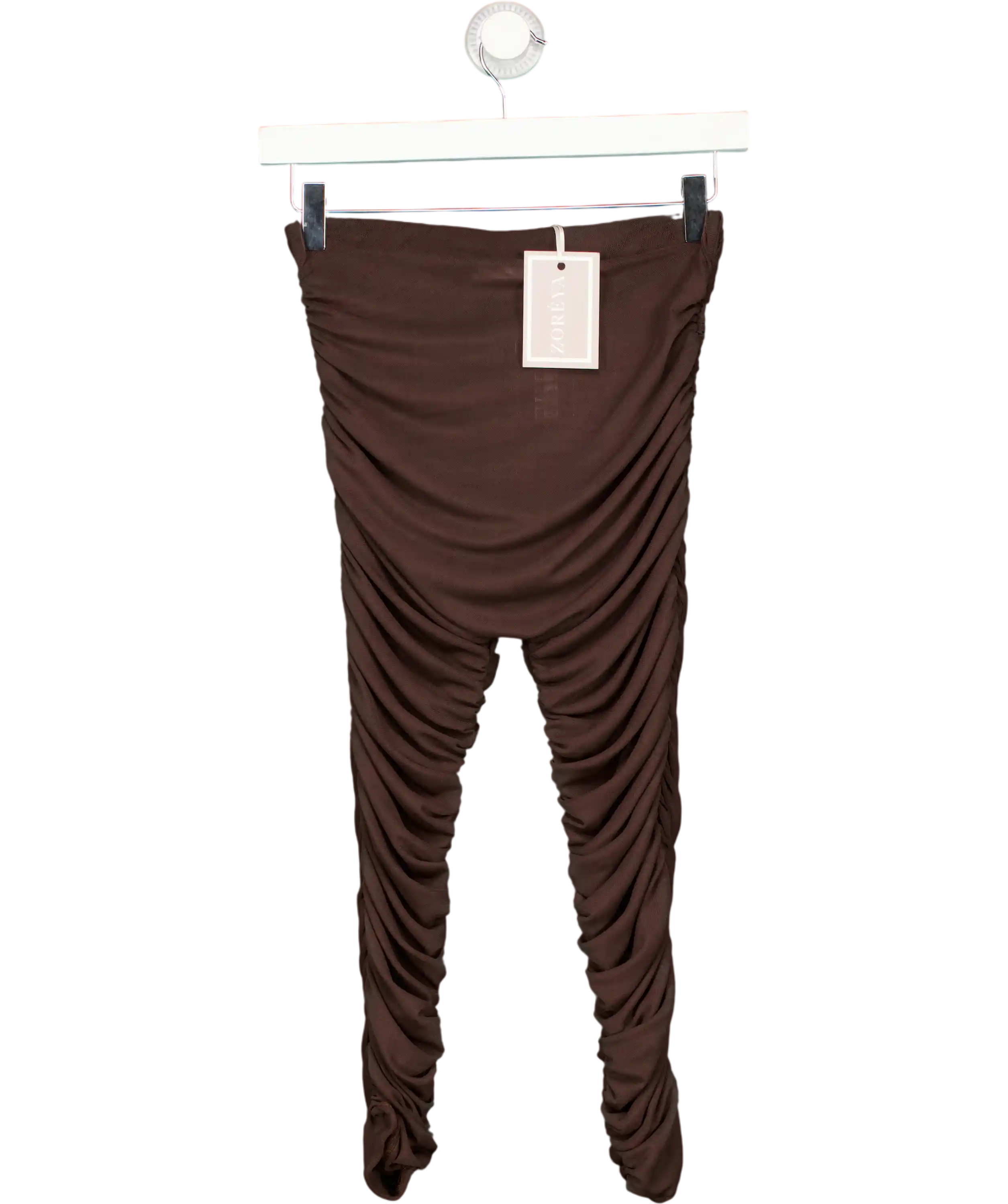 Zoreya Brown Ruched Detail Capri Leggings UK S