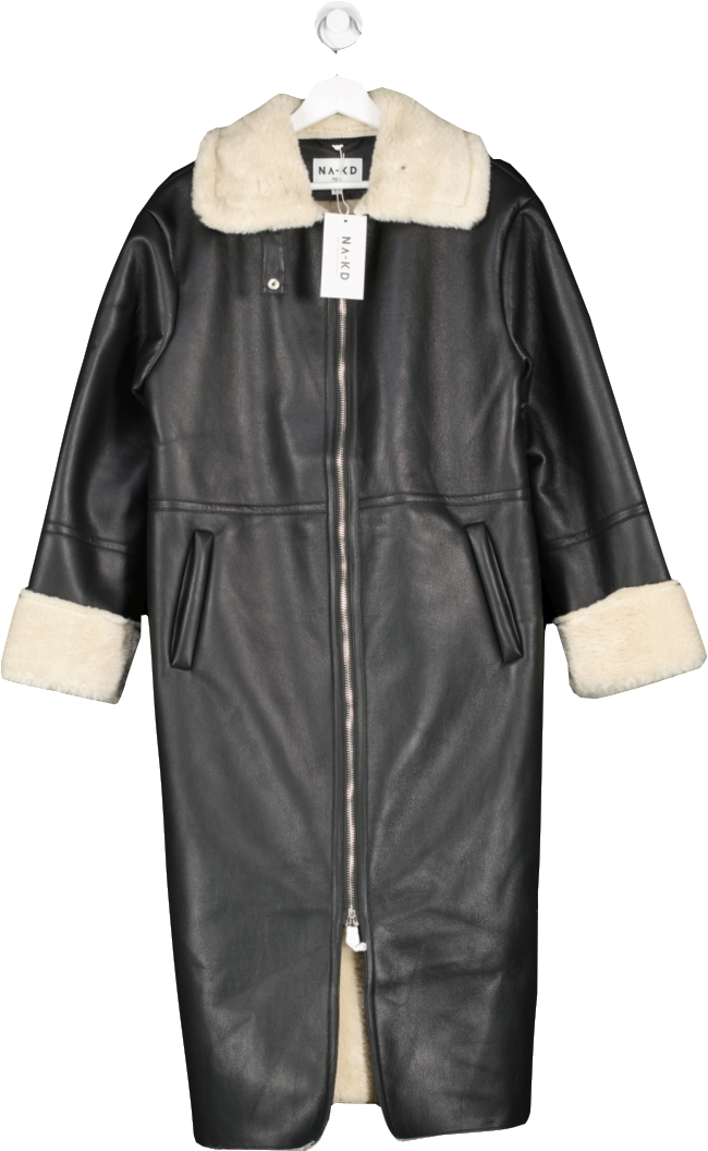 NA-KD Black High Neck Bonded Coat UK XXS