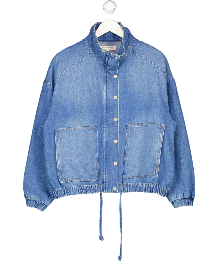 Nobody's Child Blue Denim Funnel Neck Bomber Jacket UK M