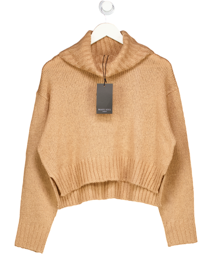 Brave Soul Brown Boxy Cropped Turtle Neck Sweater UK M
