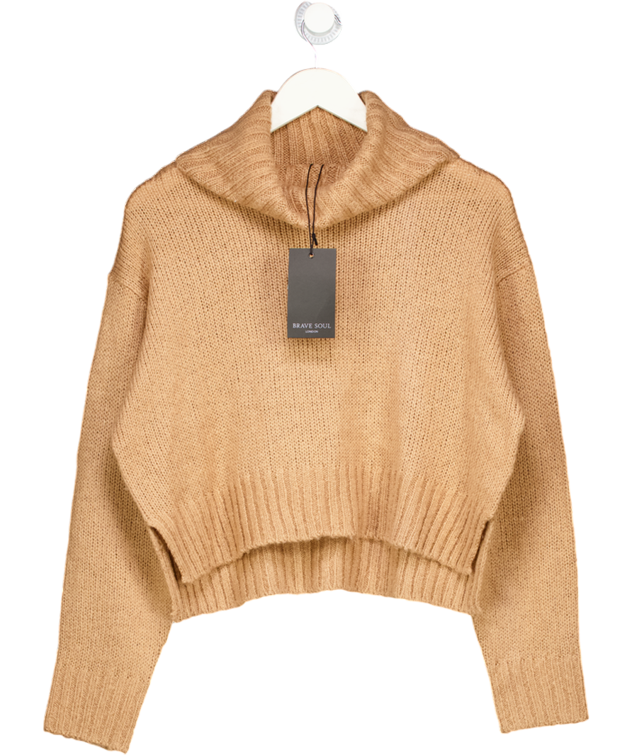 Brave Soul Brown Boxy Cropped Turtle Neck Sweater UK M