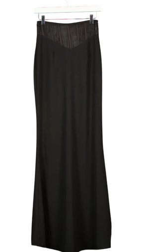 Club L Black Studio  Ivanna High Waist Maxi Skirt With Mesh Corset Waist Detail  UK 8