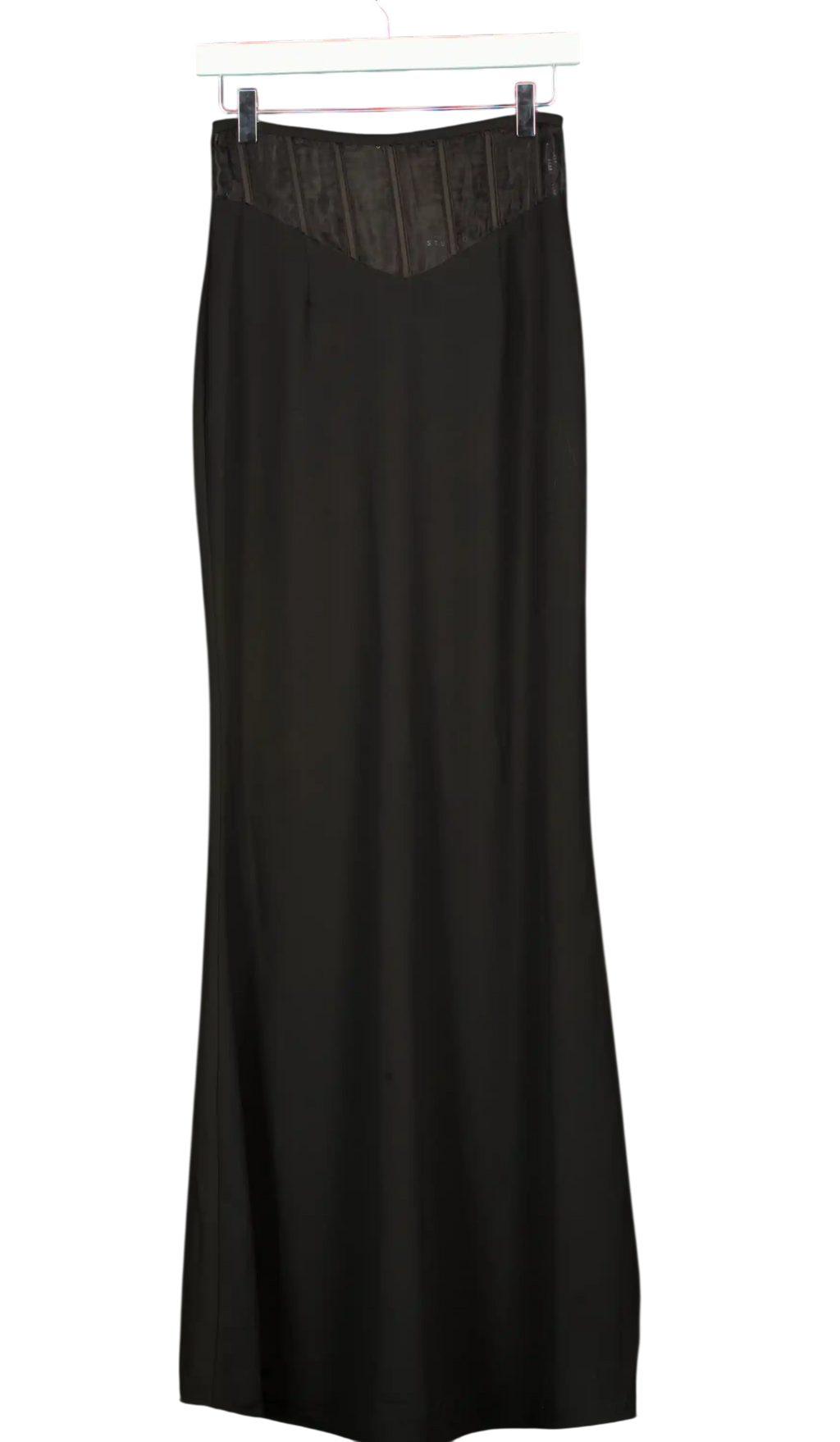 Club L Black Studio  Ivanna High Waist Maxi Skirt With Mesh Corset Waist Detail  UK 8
