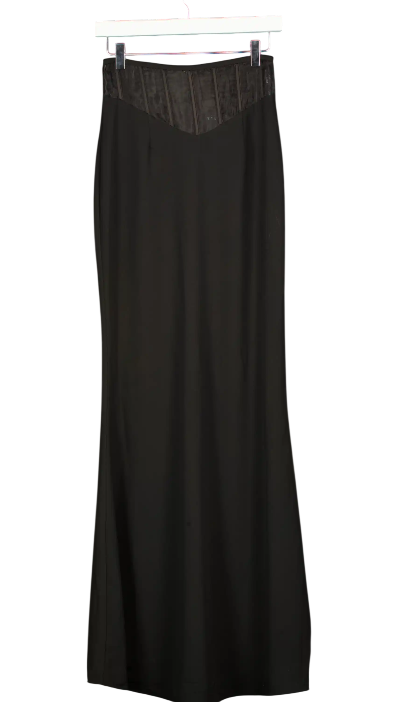 Club L Black Studio  Ivanna High Waist Maxi Skirt With Mesh Corset Waist Detail  UK 8