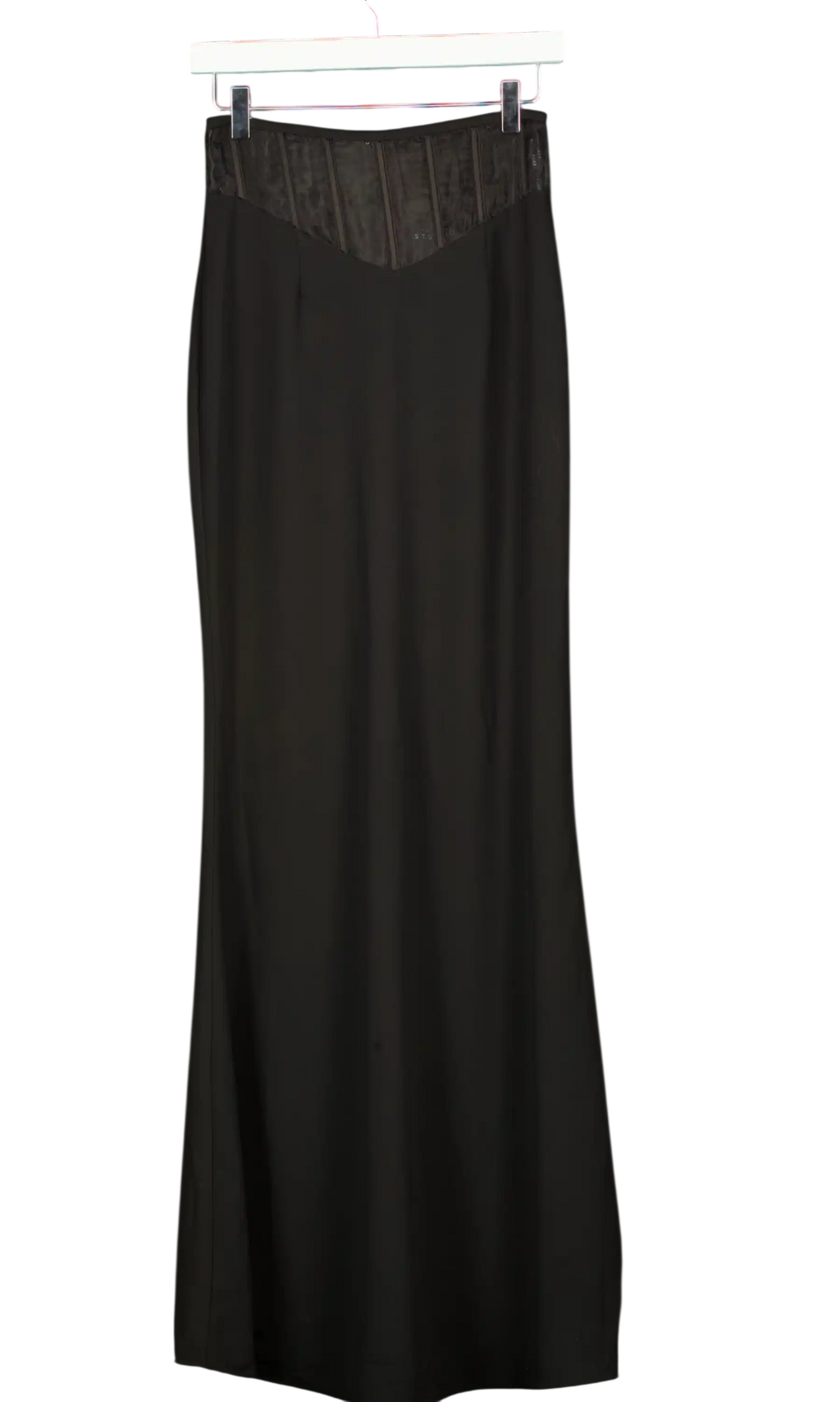 Club L Black Studio  Ivanna High Waist Maxi Skirt With Mesh Corset Waist Detail  UK 8