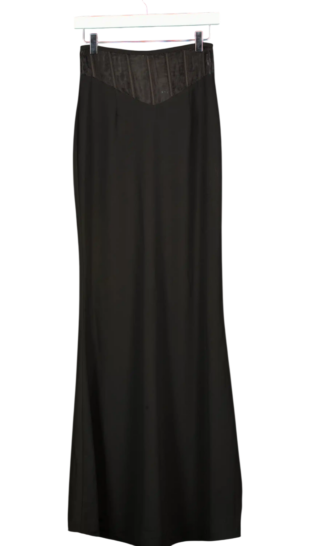 Club L Black Studio  Ivanna High Waist Maxi Skirt With Mesh Corset Waist Detail  UK 8