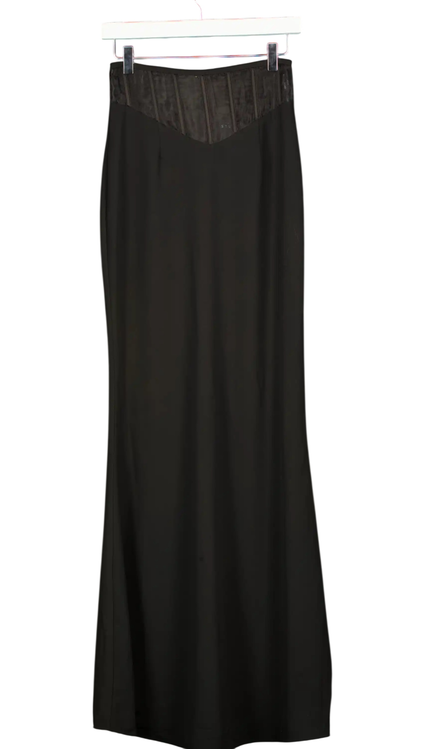 Club L Black Studio  Ivanna High Waist Maxi Skirt With Mesh Corset Waist Detail  UK 8