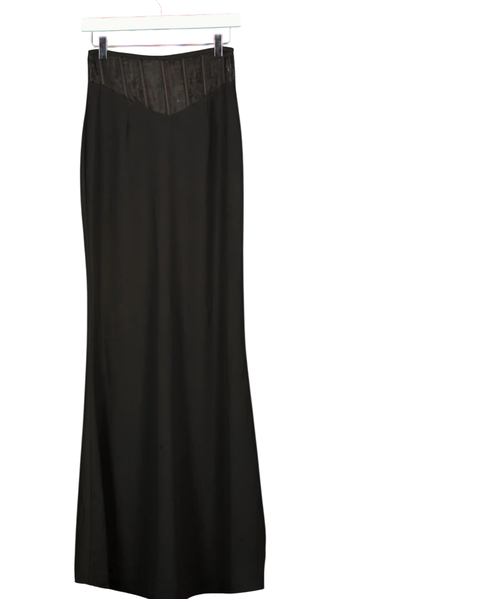 Club L Black Studio  Ivanna High Waist Maxi Skirt With Mesh Corset Waist Detail  UK 8