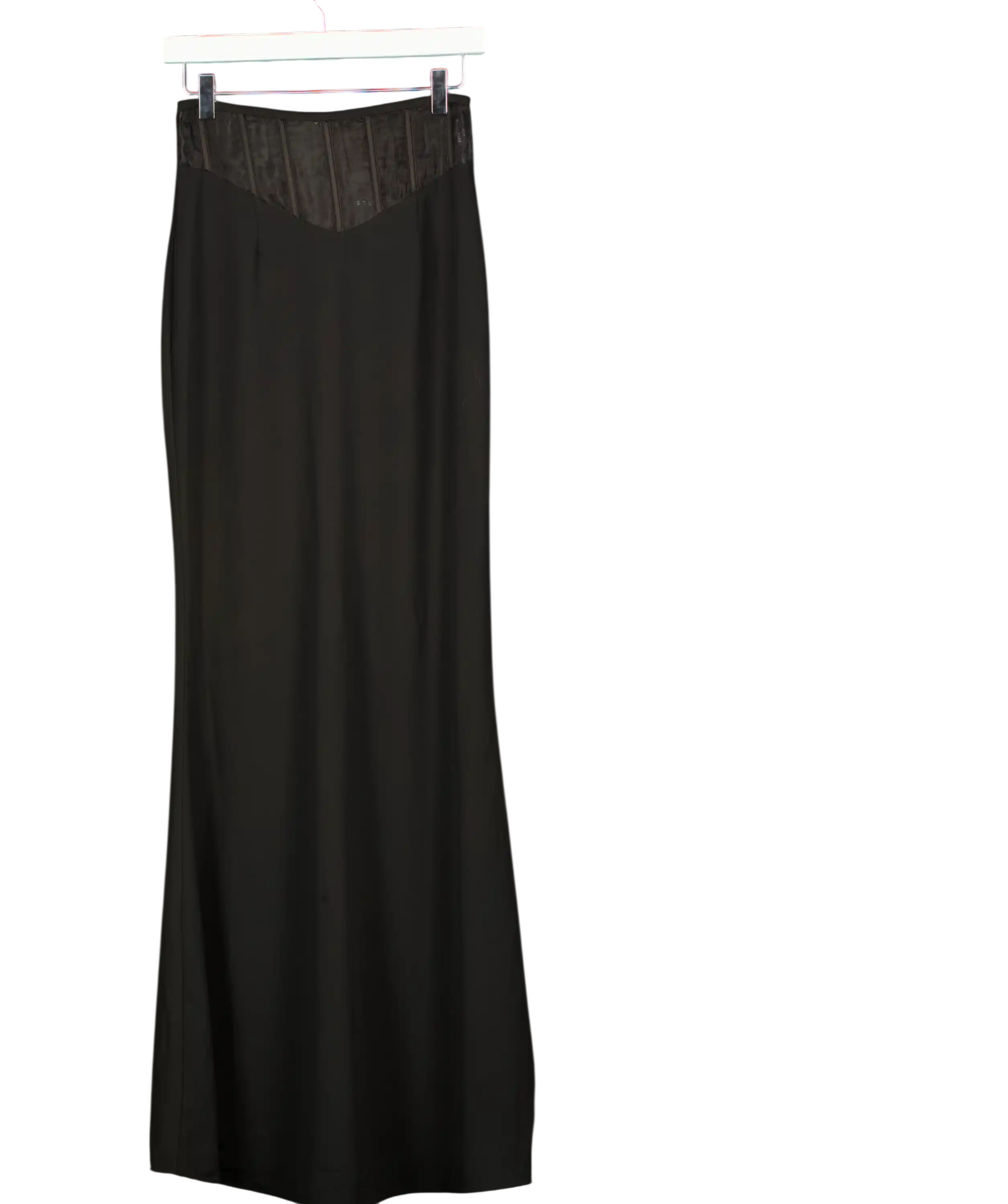 Club L Black Studio  Ivanna High Waist Maxi Skirt With Mesh Corset Waist Detail  UK 8
