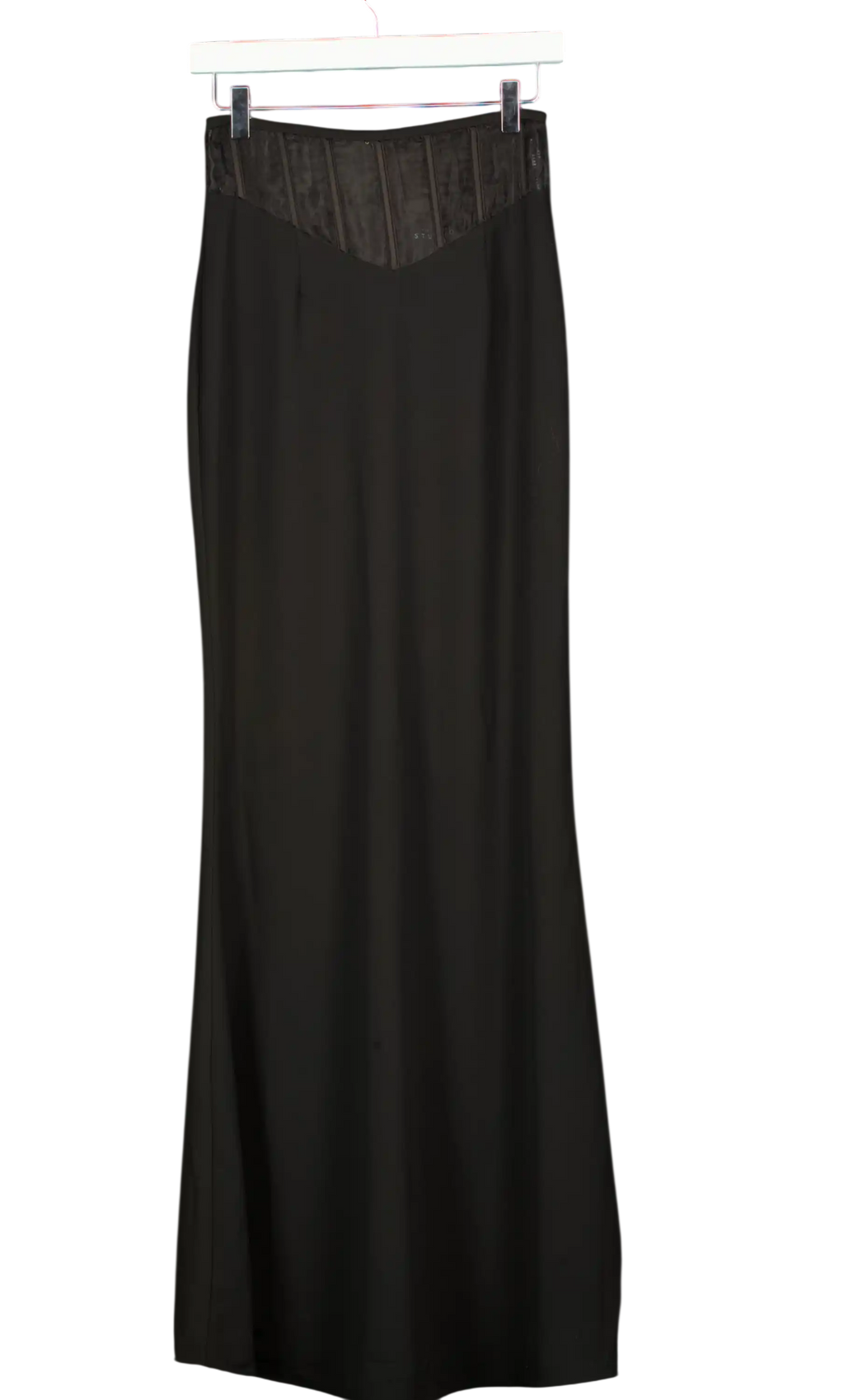 Club L Black Studio  Ivanna High Waist Maxi Skirt With Mesh Corset Waist Detail  UK 8