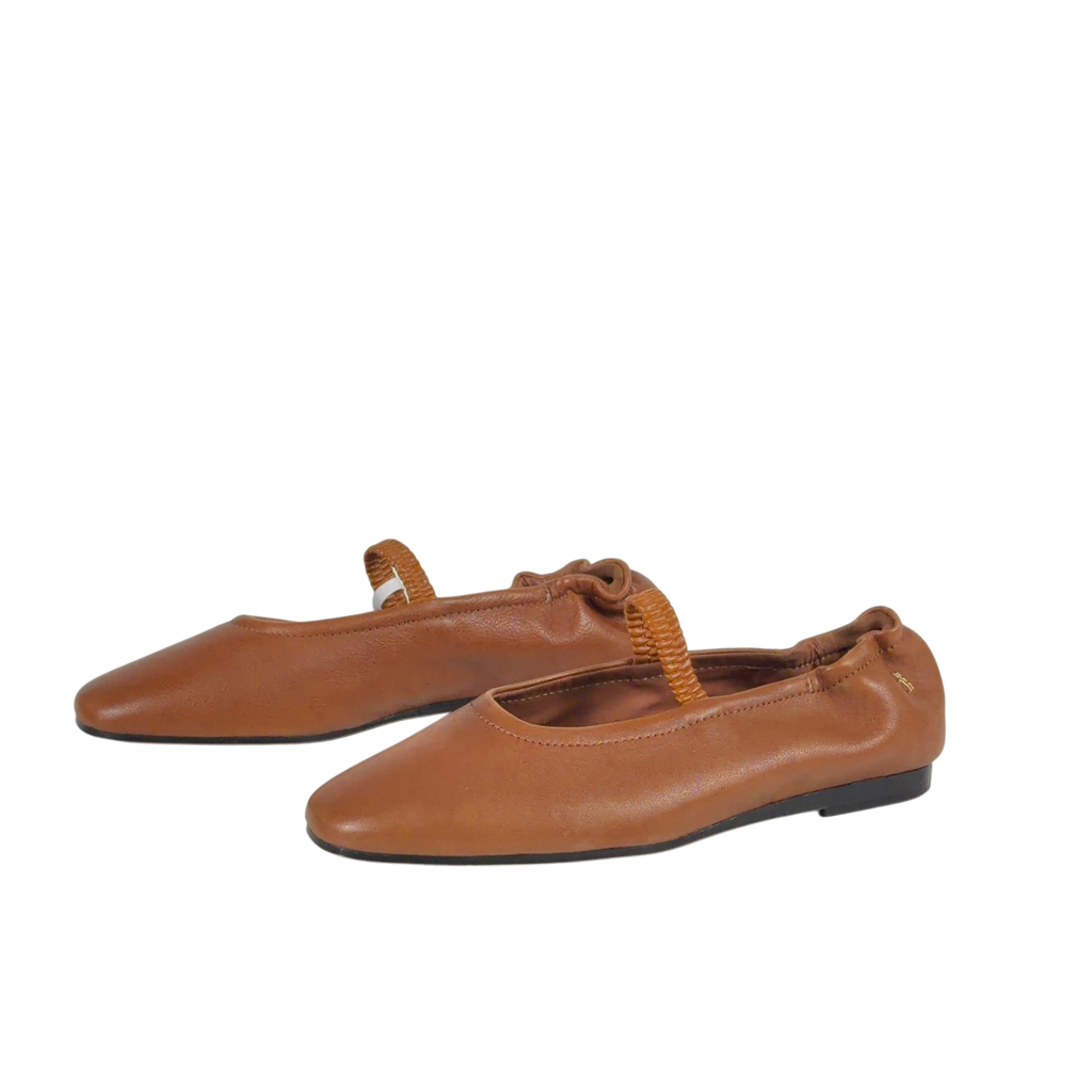 TOMMNY HILFIGER Tan Brown Leather Elasticated Strap Ballerinas UK 5 EU 38