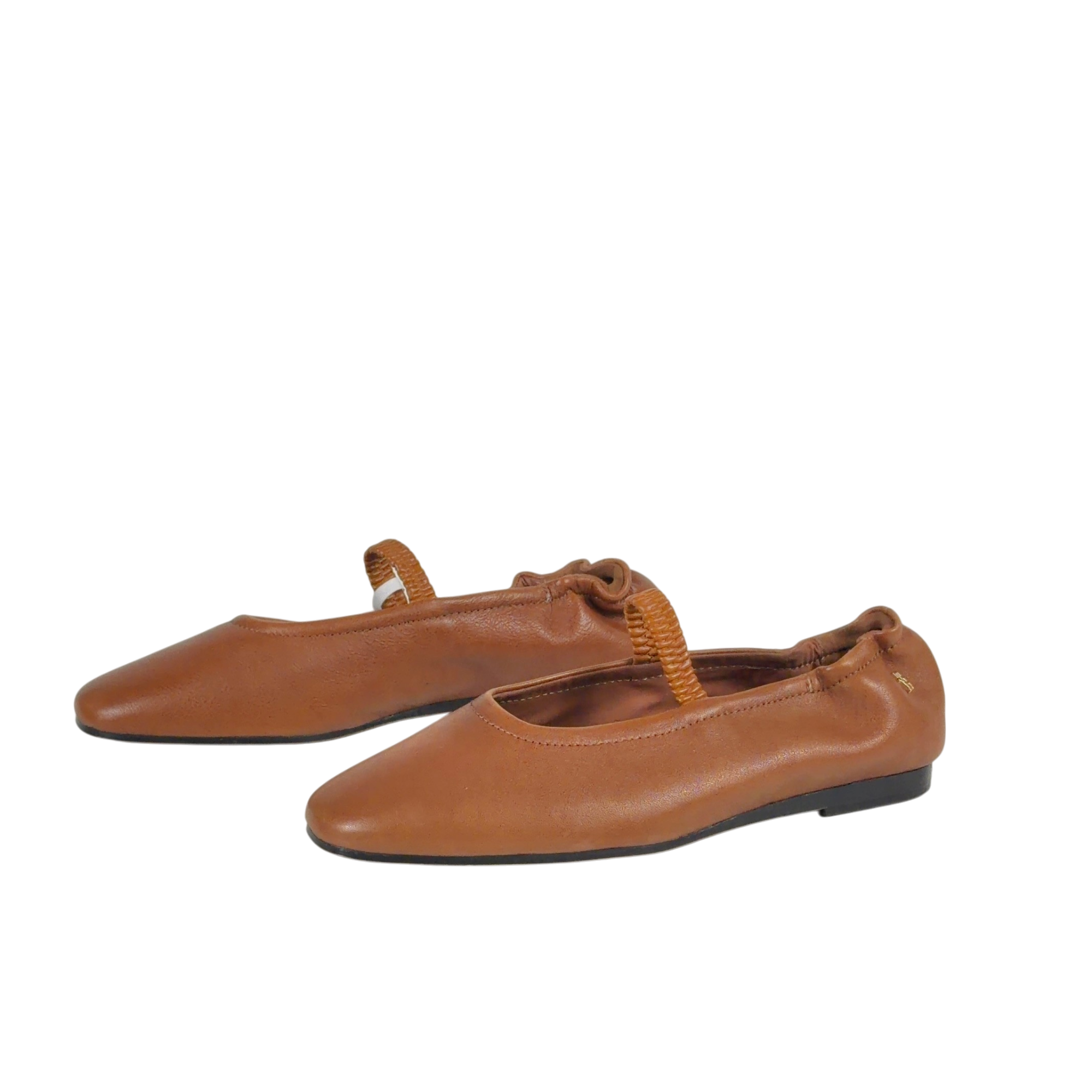TOMMNY HILFIGER Tan Brown Leather Elasticated Strap Ballerinas UK 5 EU 38