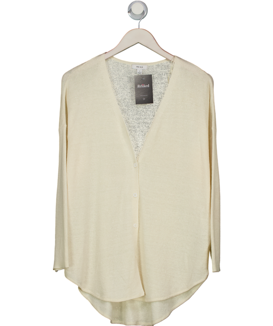 REISS Linen Wool Cardigan In Cream UK S