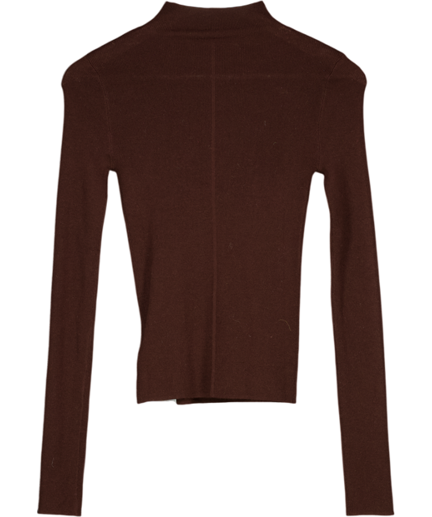 COMMENSE Brown Fine Knit Supersoft Ribbed Mock Neck Jumper UK XS