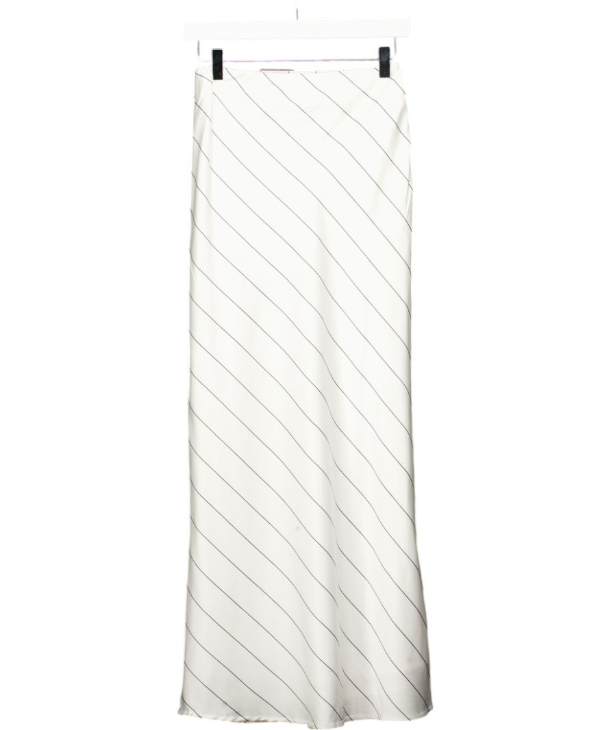 SNDYS. White Striped Satin Midi Slip Skirt UK XS