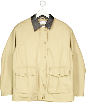 ASOS Beige Design Oversized Washed Jacket With Leather Look Collar UK 10