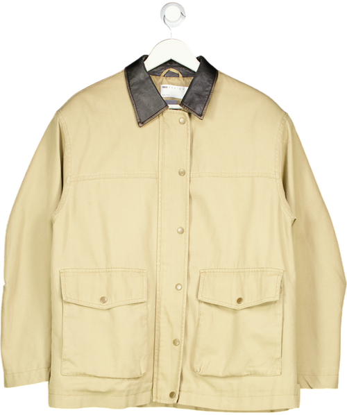 ASOS Beige Design Oversized Washed Jacket With Leather Look Collar UK 10