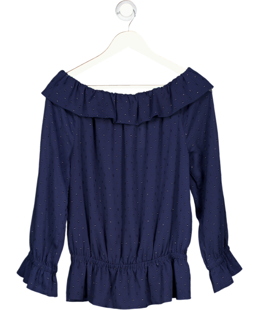 Michael Kors Blue Off The Shoulder Frilled Top UK M