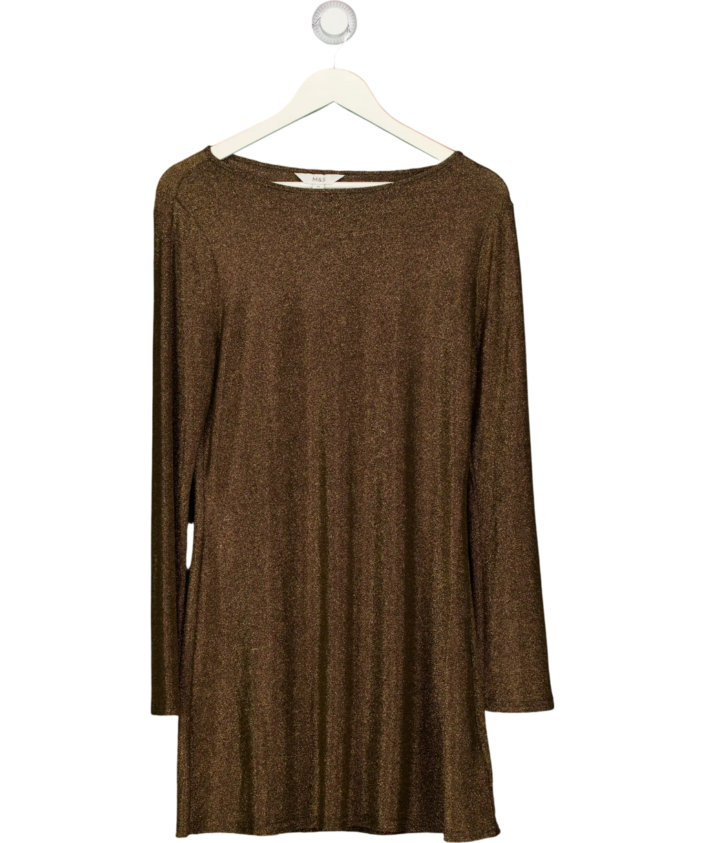 M&S Metallic Gold Mini Shift Dress UK 14