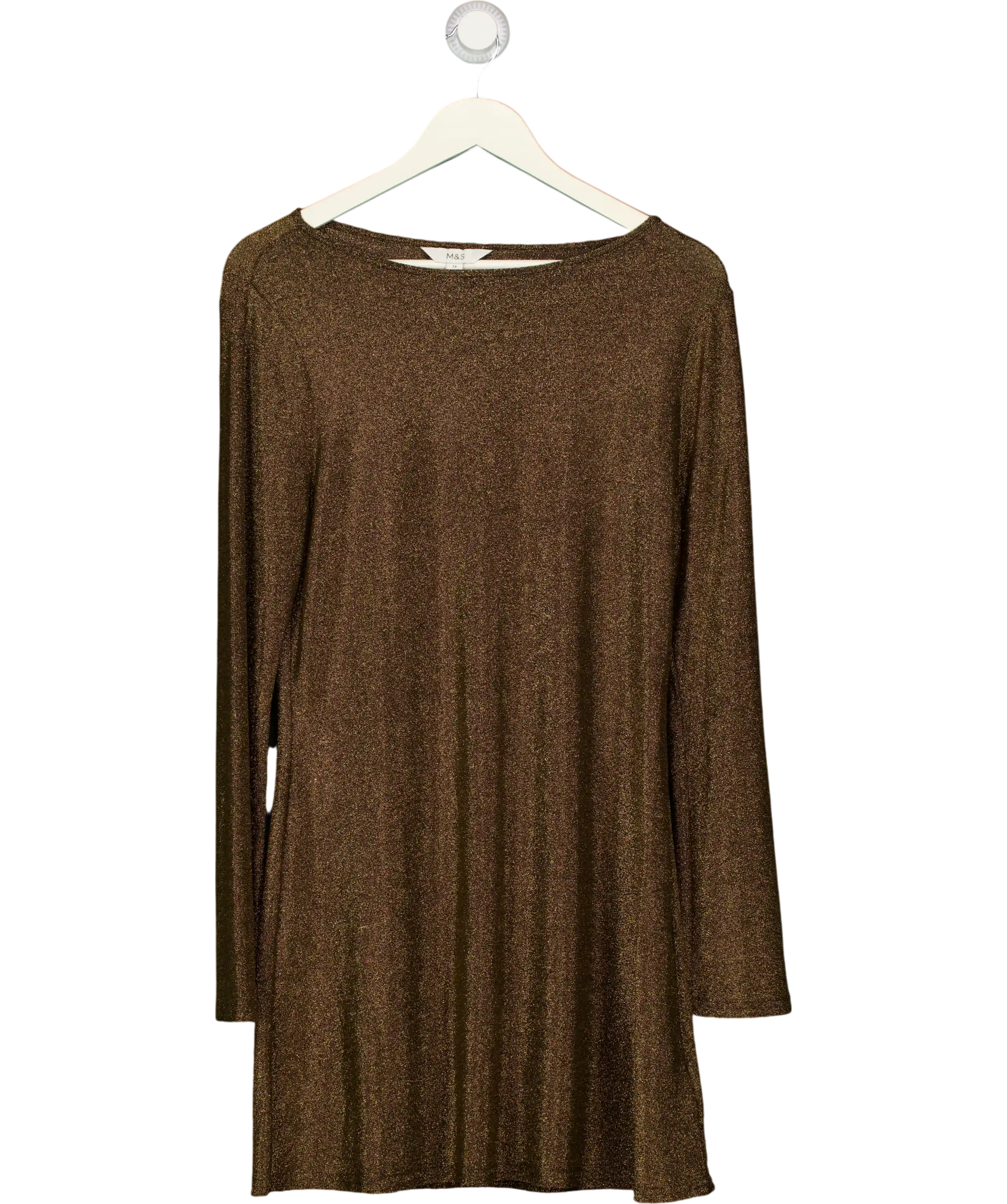 M&S Metallic Gold Mini Shift Dress UK 14