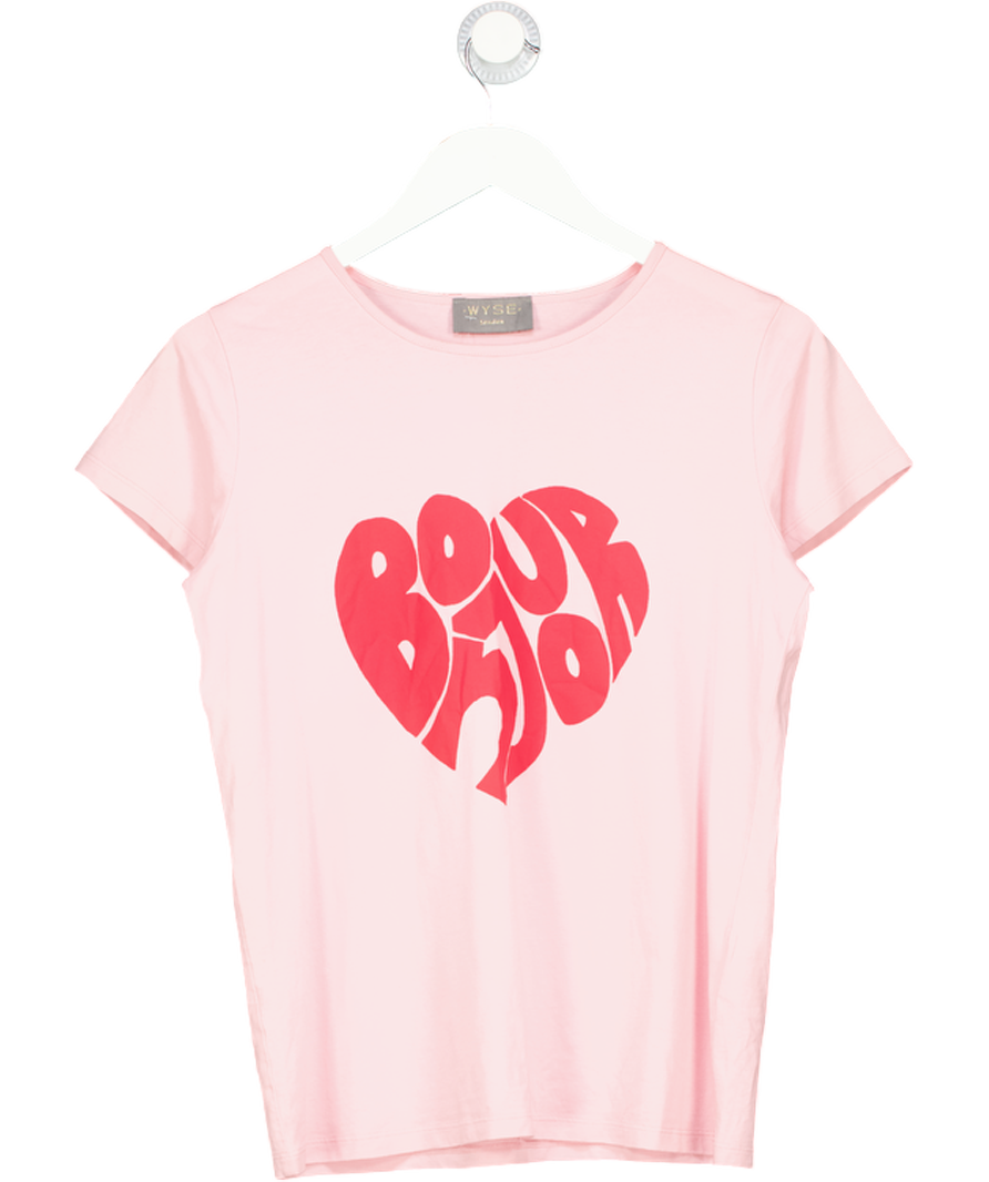 WYSE LONDON Pink "Bonjour" Logo T-shirt Sz1 UK 8