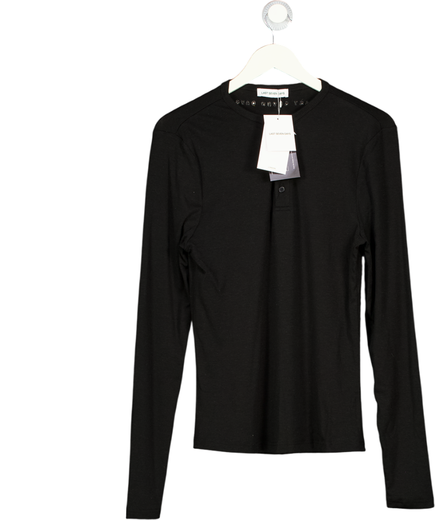 LAST SEVEN DAYS Black Noir Henley Long Sleeve Top UK L