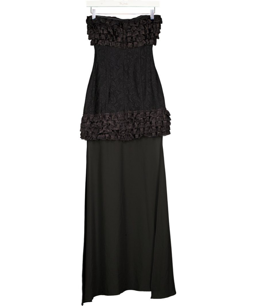 INNOVARE DENIM Black Begum Mesh Ruffle Lace Up Asymmetric Mini Dress UK S