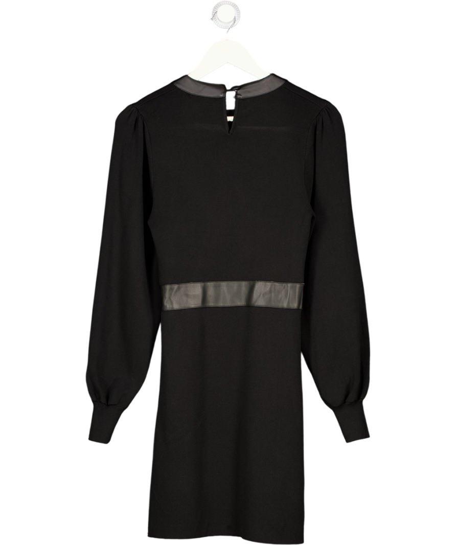 THE KOOPLES Black Knit Long Sleeve Dress With Leather Trims Sz1 UK 8