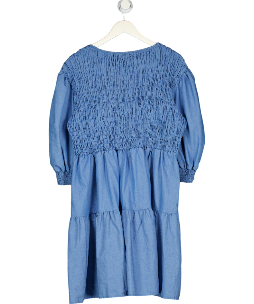 boohoo Blue Chambray Shirred Tiered Mini Dress UK 22