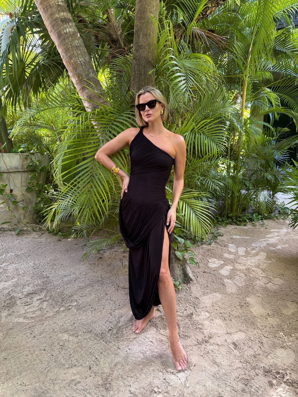 MAYGEL CORONEL Black Getsemani One-shoulder Dress UK S/M