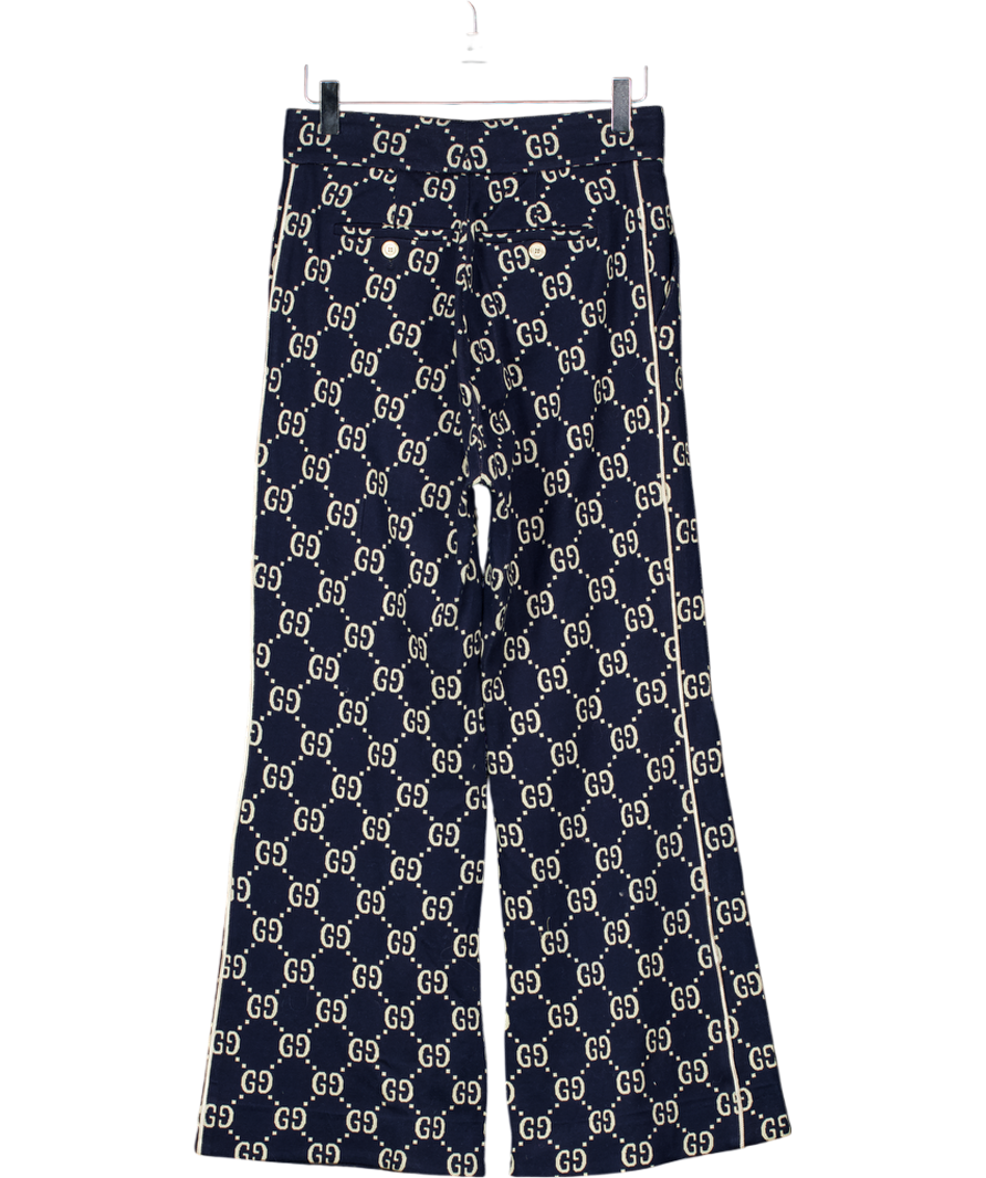 GUCCI Navy Blue Gg Logo Jacquard Wide Leg Crop Trousers It42 UK 10