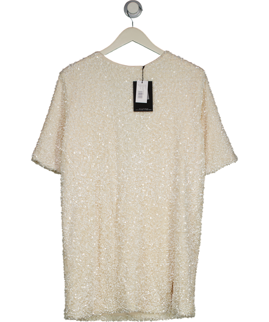 4th & Reckless Elodie Cream Sequin Bow Tie Back Mini Dress UK 6